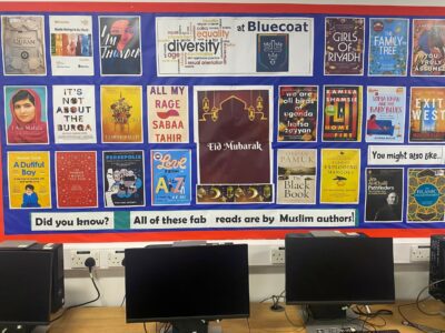 Eid wall display of books by Muslim authors